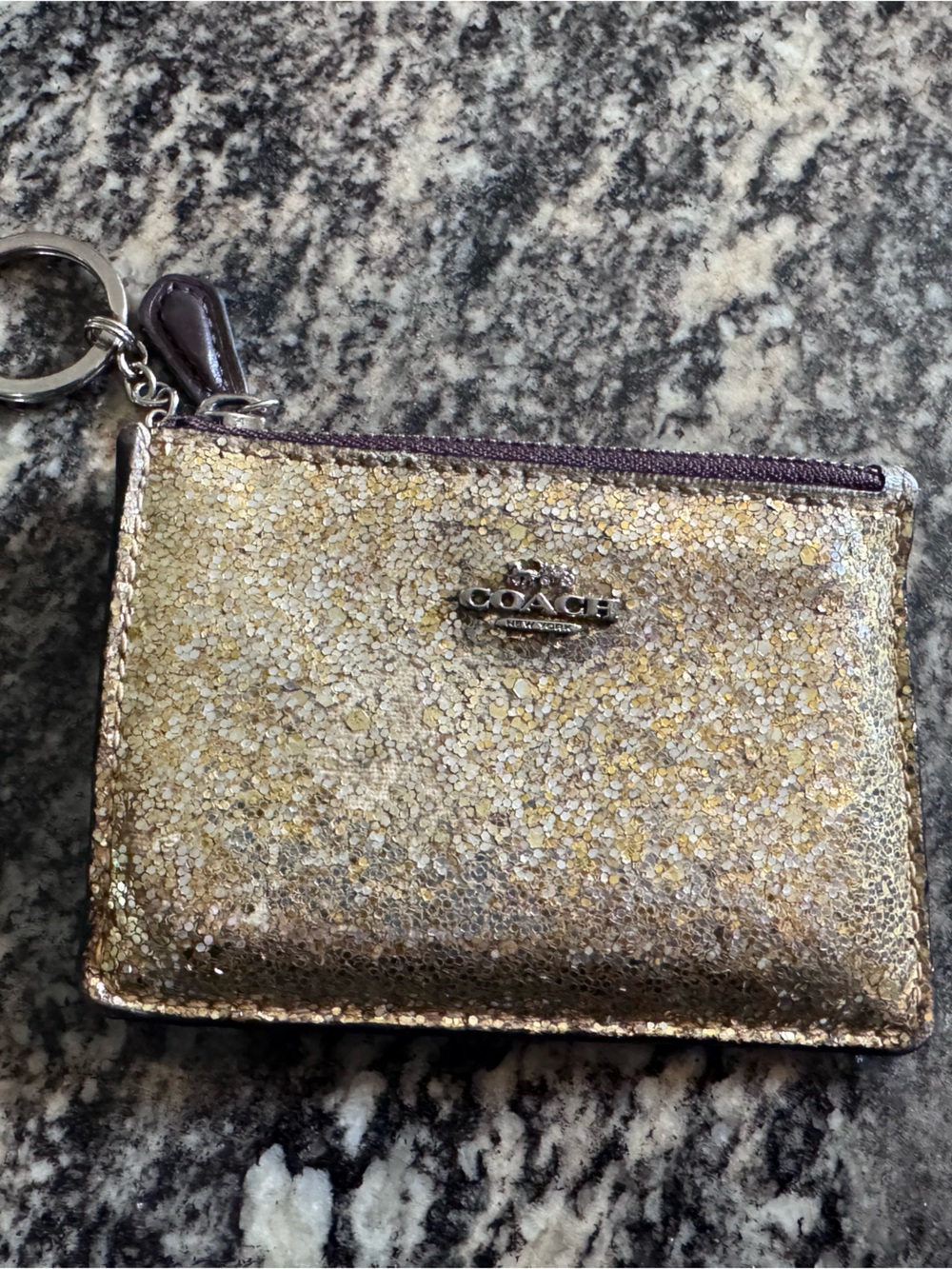 Coach Glitter Card Case Keyring - Gold